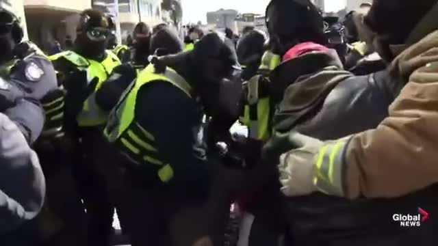 An Ottawa Police Officer Beats and Knee Thrusts protestor lying on ground