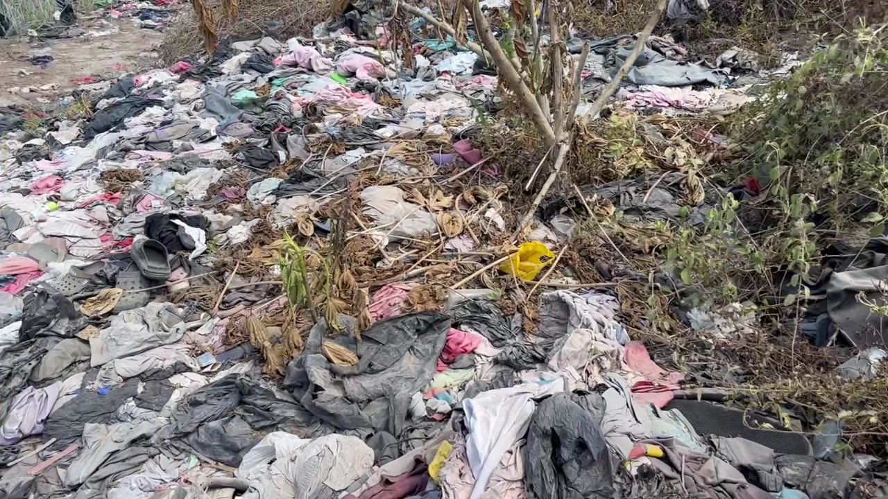 Massive trash pile on the Rio Grande in Brownsville,Texas