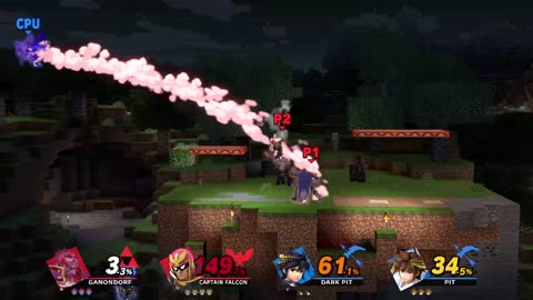 Ganondorf and Captain Falcon vs Dark Pit and Pit on Minecraft World (Super Smash Bros Ultimate)