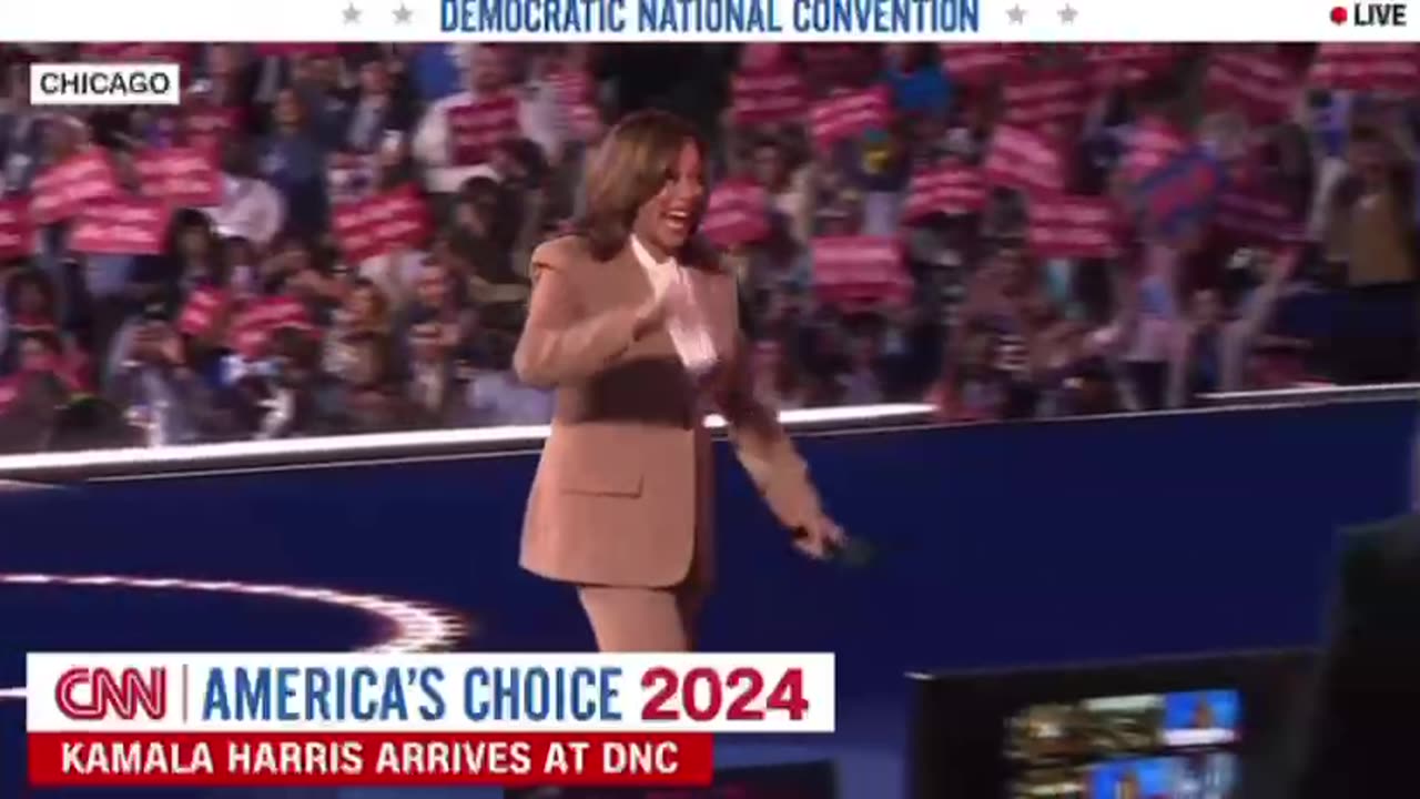 Kamala Surprises DNC Convention Crowd and Walks on Stage - Creepy Husband Freaks Out in Stands WTH?