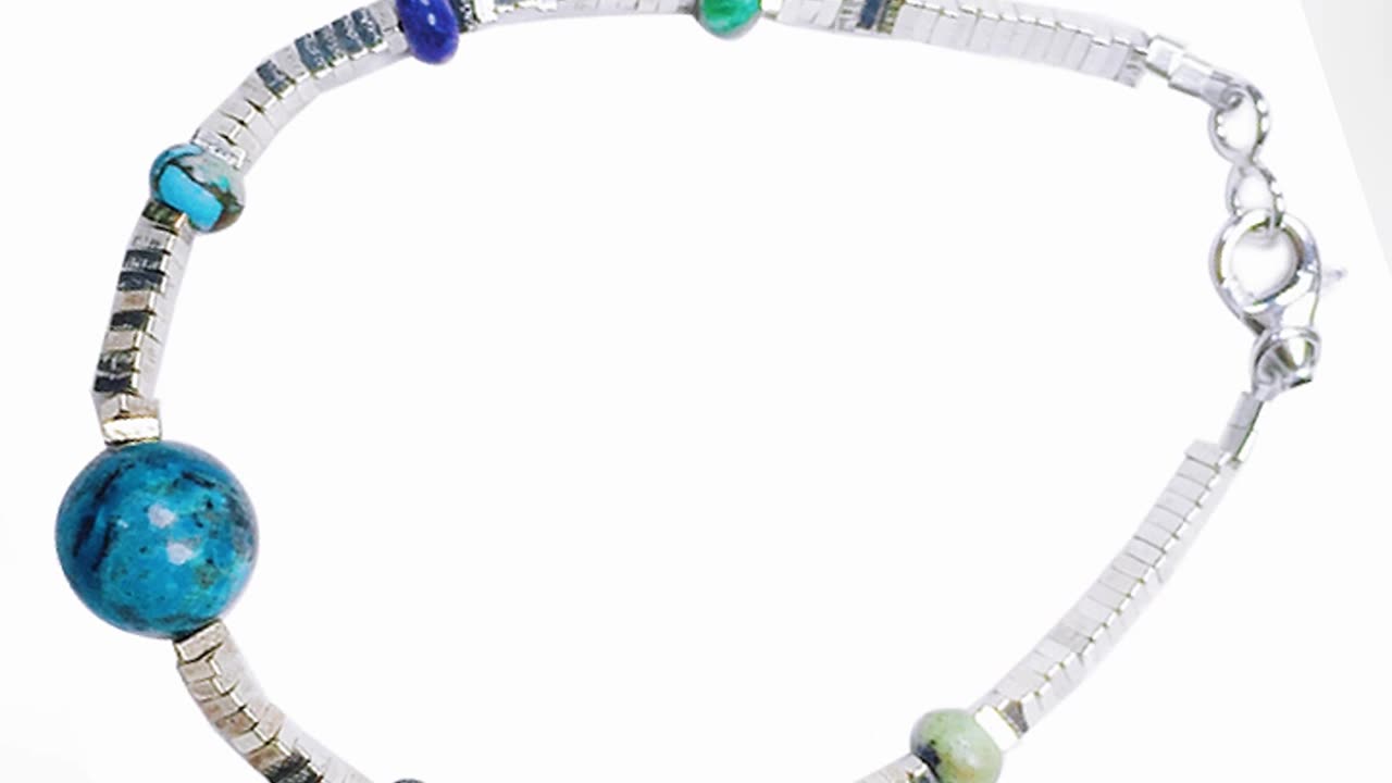 Natural turquoise bead pendant and Charoite roundle beads with 925 silver bracelet