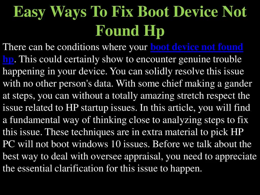 Easy Ways To Fix Boot Device Not Found Hp