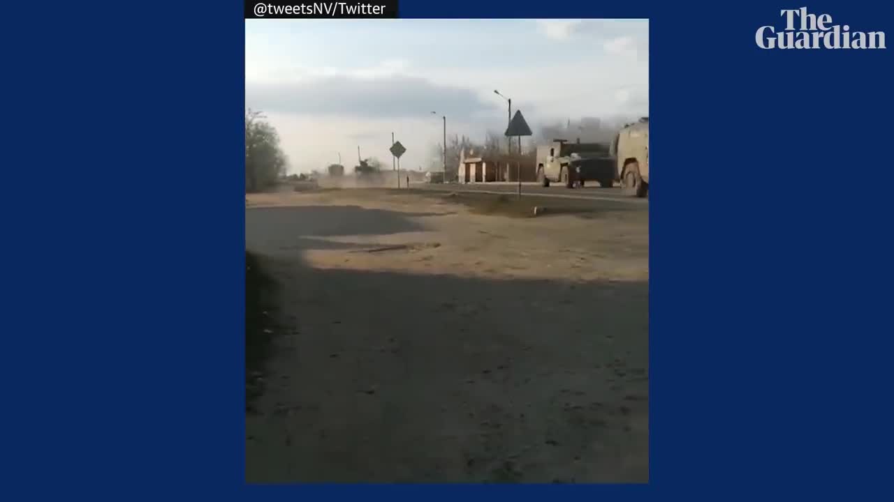 Video shows Ukrainian ‘tank man’ trying to block Russian military convoy