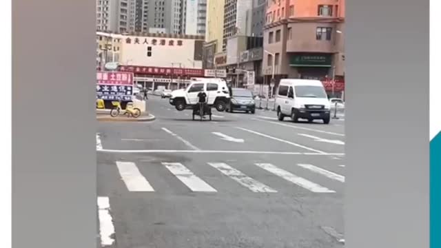 elderly man was spotted transporting an entire car on his much smaller three-wheeler china