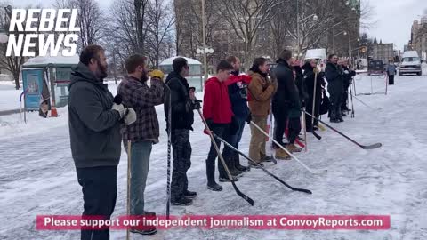 Canadian extremists sing 'Oh Canada' before a game of street hockey