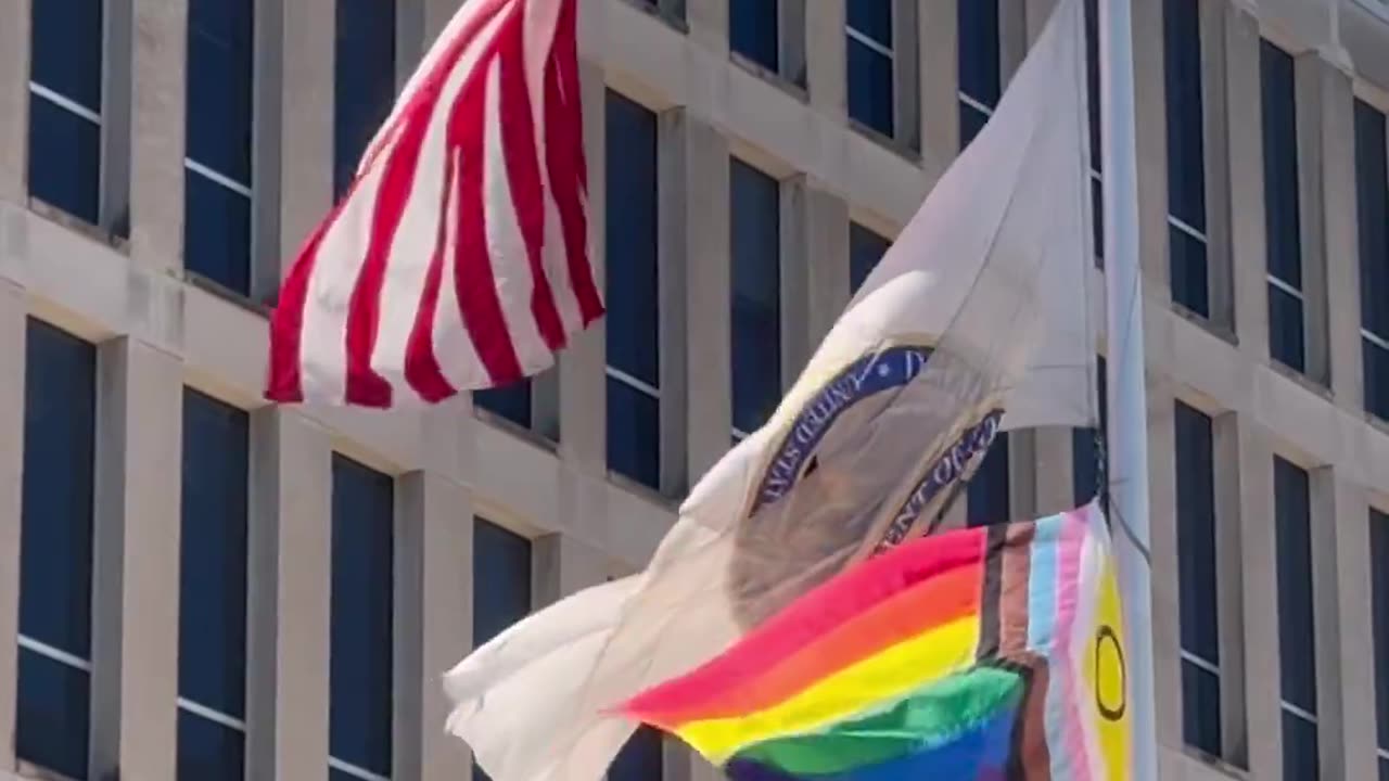 The US Department of Education is flying the LGBTQIA+ flag.