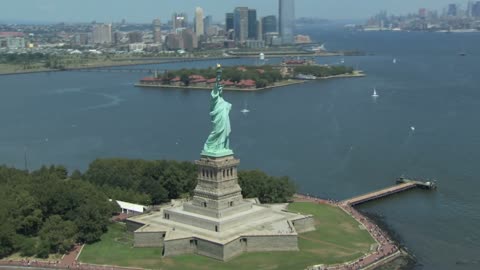 Footage Clip of the Statue of Liberty - Aerial Video