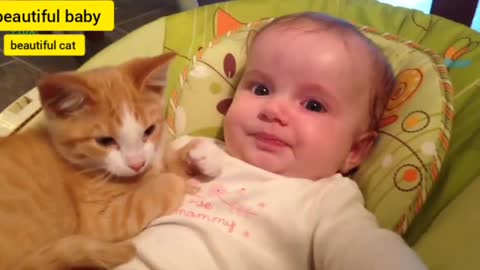baby with beautiful cat