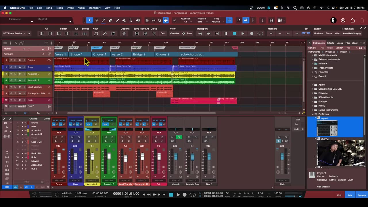 PreSonus Studio One - Using The Marker Track To Make An Arranger Track - Home Recording Coach