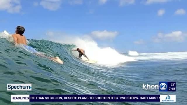 Papa Steve Latronic threading the tube on the north shore