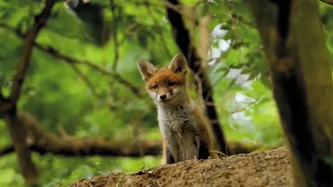 Adorable baby Fox by it's one in the middle of the Jungle