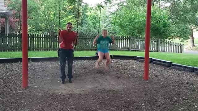 Fun Loving Teen Girl Gets Tangled Up Trying To Jump Off Swing Set