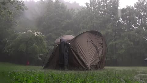 Solo camping soaked in rainstorm Real heavy rain Relaxing deep sleep ASMR