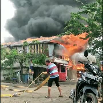 Terrible!! A house was on fire. he wept to see his house burning.