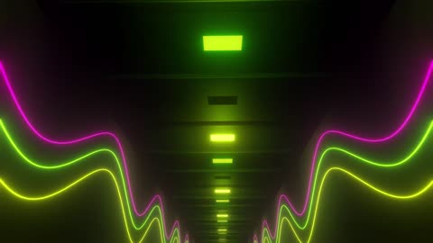 3D hallway walls with wavy lines neon light