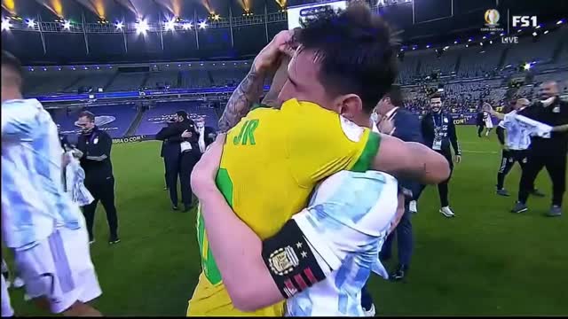 Messi and Neymar Hug after Copa America Final Ends for 30seconds!!