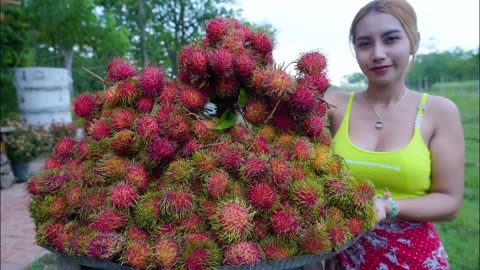 Fresh rambutan fruit and make dessert cook recipe and eat - Amazing cooking