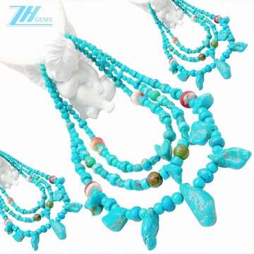 Natural turquoise and orange spiny oyster Special Three -layer necklace turquoise fashionable choker 20231222-01-08