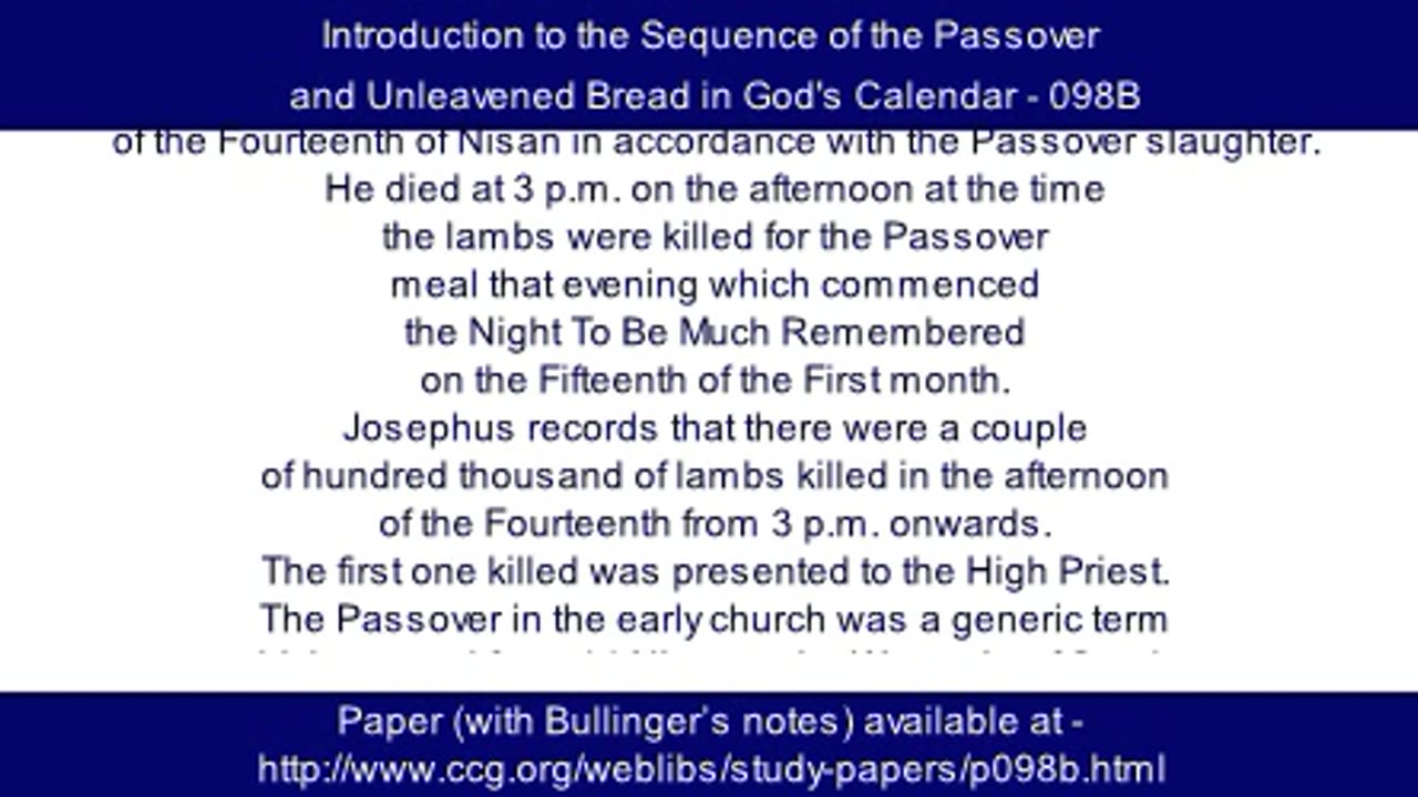 098B - Introduction to the Sequence of the Passover and Unleavened Bread in God's Calendar