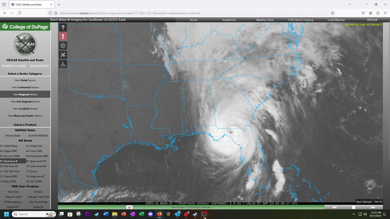 Hurricane Helene Landfall - Shortwave IR