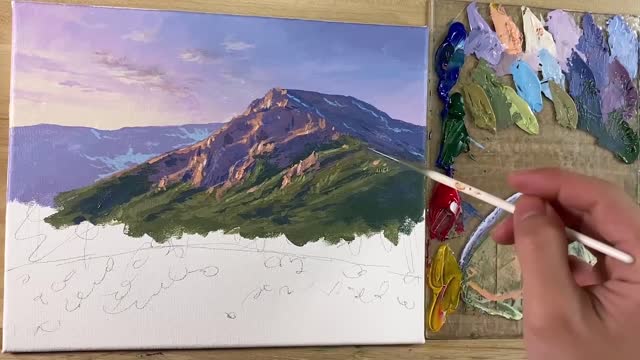 The painting process of exquisite acrylic landscape painting, come and learn