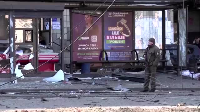 A residential building was damaged in a blast that rocked Kyiv (March 14)