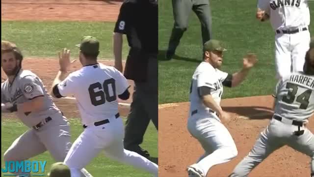 Bryce Harper and Hunter Strickland throw punches at each other,