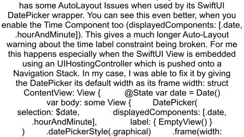 DatePicker with graphical style breaks layout constraints on iOS 160