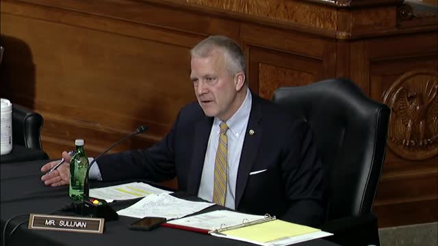 Sen Dan Sullivan Alaska at an Armed Services Committee hearing May 19. 2022