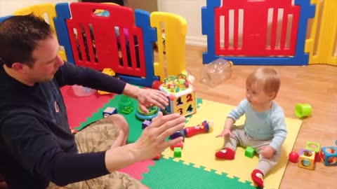 little baby and dad both laughing moments