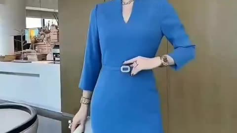 blue skirt, white heels, white handbag
