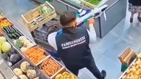 The old lady and this supermarket worker have a routine where they standoff with each other