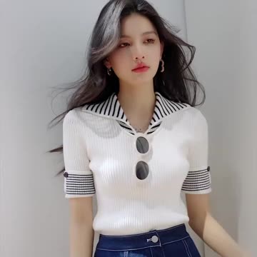 Striped Knitted Short Sleeve T-shirt Women