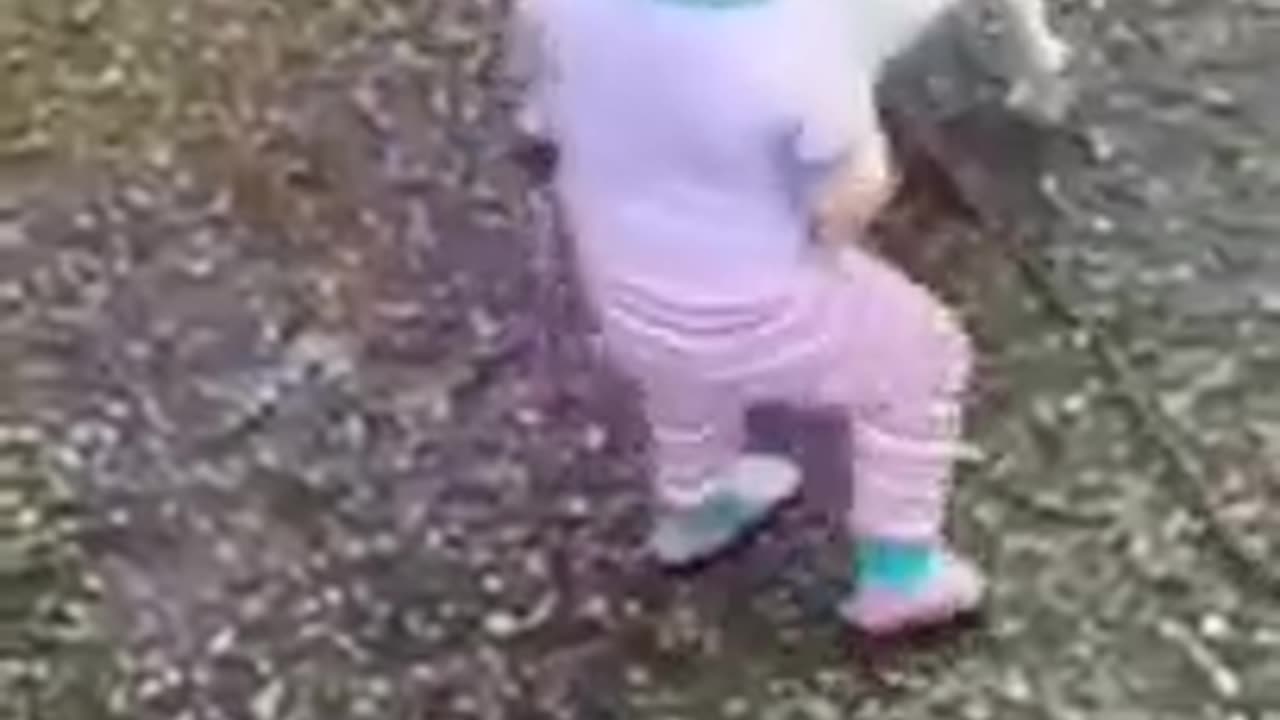 Funny baby playing with animals