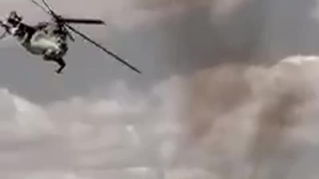 Footage of the Mi-24 "crocodile", which inflicts fire damage using a camber...