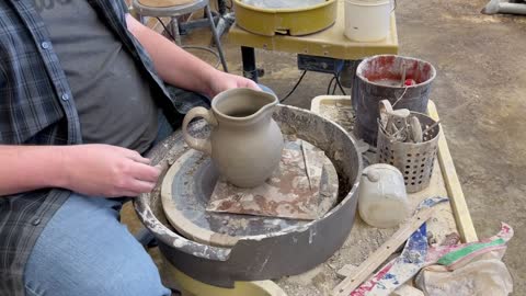 Making a Pitcher/Jug on the Pottery Wheel, Handle attachment.