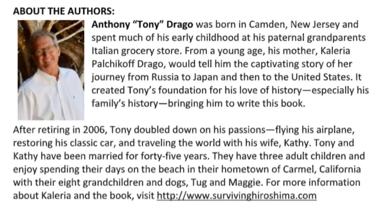 Surviving Hiroshima, a harrowing family story by Anthony Drago in Carmel-CA