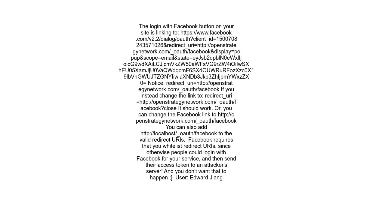 Facebook login message quotURL Blocked This redirect failed because the redirect URI is not whiteli