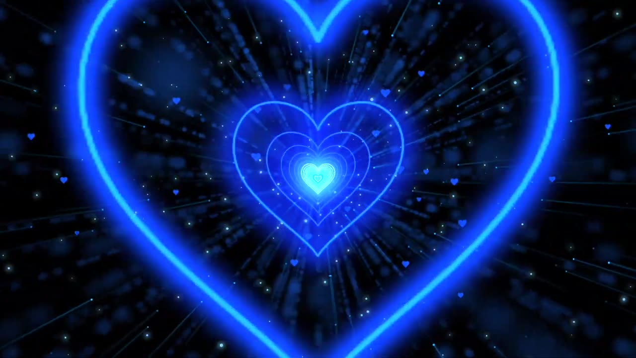 1139. Heart tunnel background💙Blue Heart Background Neon Heart