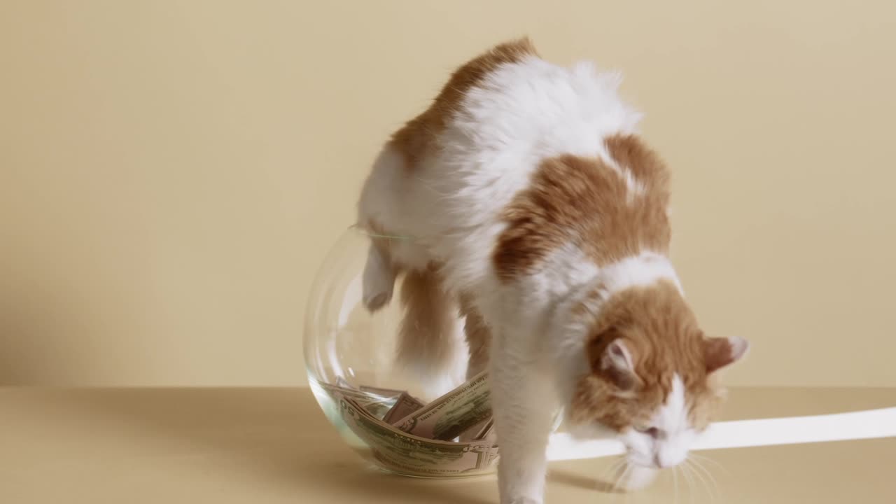 Cat coming out of the bowl