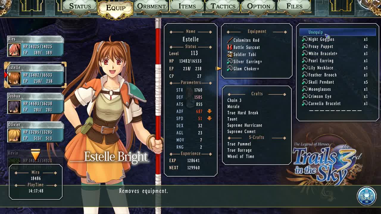 Trails in the Sky the 3rd Part 16 setting up gear and quartz for next zone