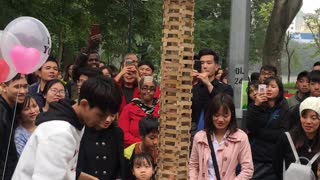 Giant Jenga Game Fail