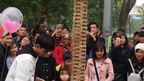 Giant Jenga Game Fail