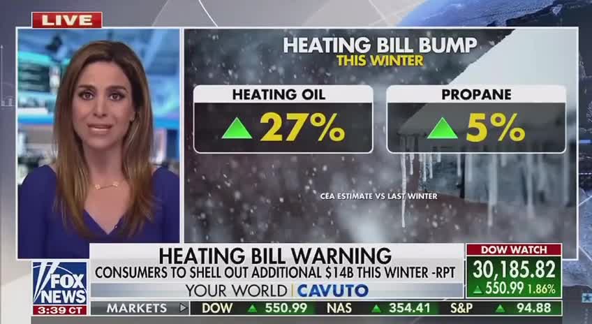 Fox News: Home heating bills projected to increase by 28% or $14.1B for Americans this Winter.