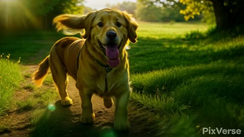 A Dog Smiling and Running in the morning