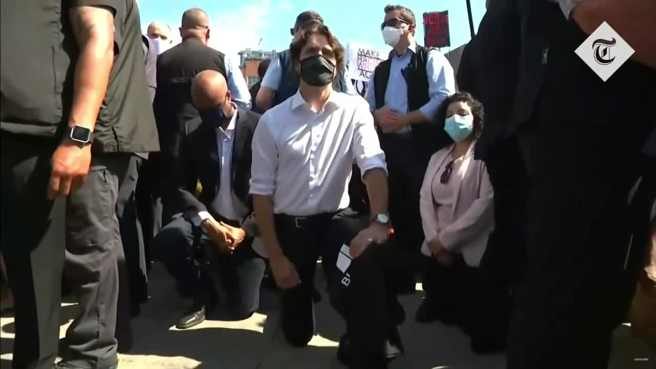 Canada's Justin Trudeau takes a knee with BLM at a protest George Floyd’s death