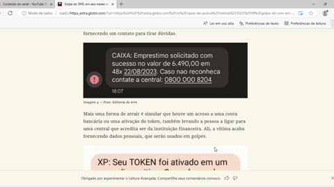 Estelionatários enviam SMS com links e números de telefone para atrair as vítimas