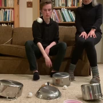 Mom and son pull off a sweet pan trick shot