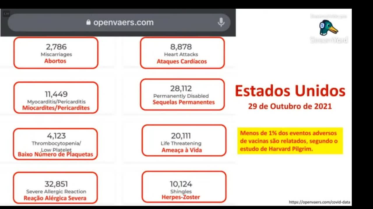 Estudo Havard Pilgrim em relação aos efeitos adversos da vacina.