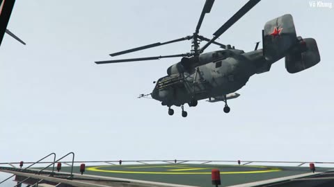 Ka-29 Helix-B naval attack helicopter lands on oil rig in strong winds